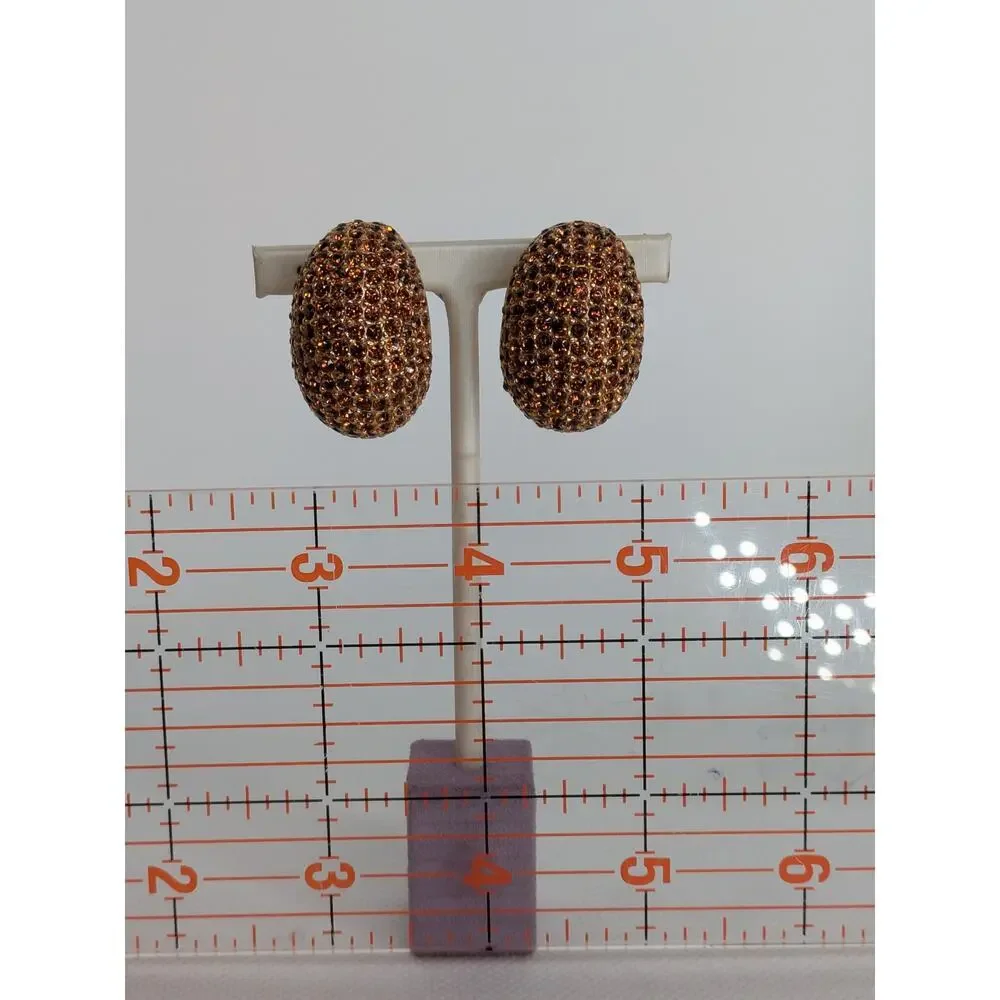 Ciner Vintage Dome Pave Rhinestone Crystal Chocolate Brown Clip Earrings Large - Picture 10 of 10